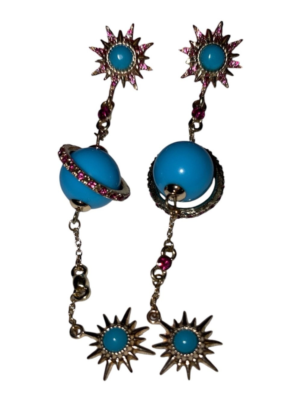Betsey Johnson Turquoise Sun & Planet Drop Earrings pierced ears New